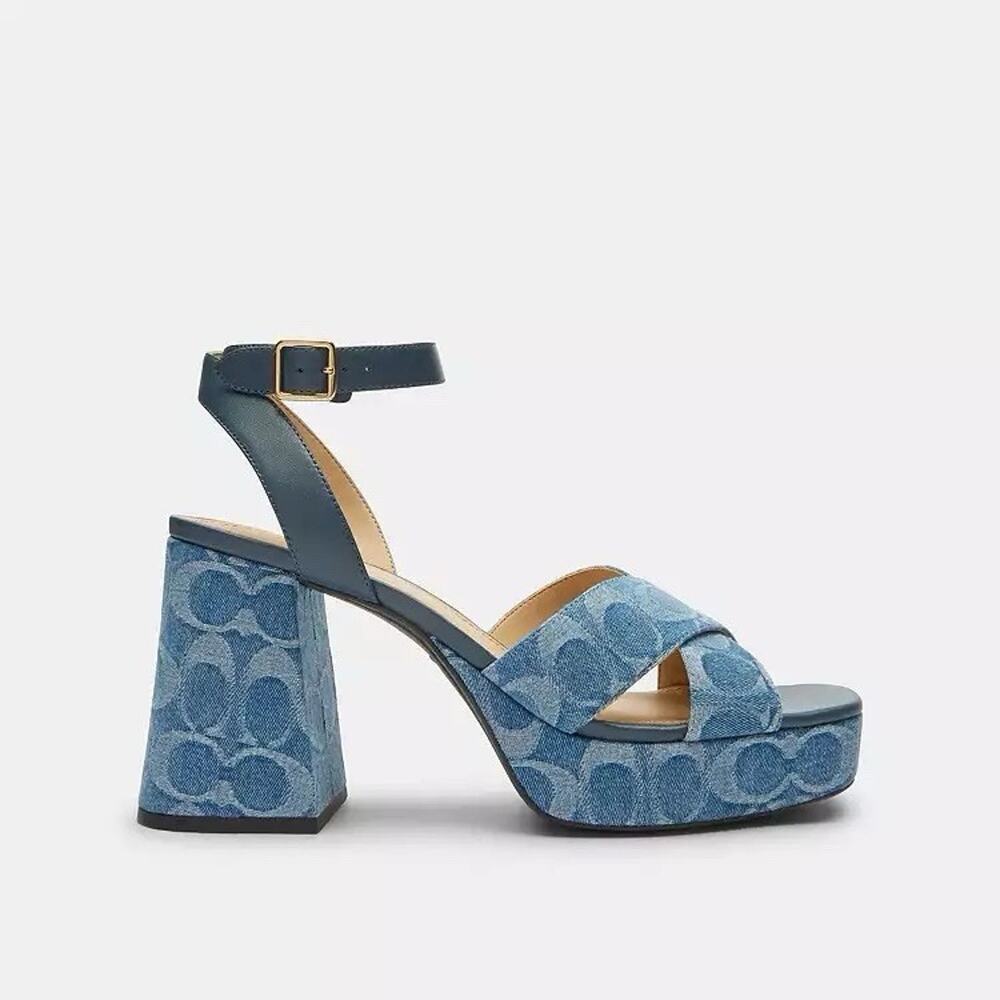 NEW COACH Women Block Heel Sandal In Signature Denim Indigo CDF88 us 7.5 - Picture 7 of 10